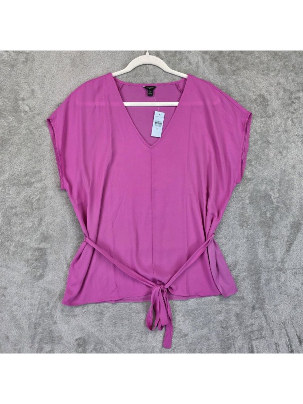 Ann Taylor Blouse Womens XL Petite Pink V Neck Short Dolman Sleeve Tie Waist - Picture 1 of 11